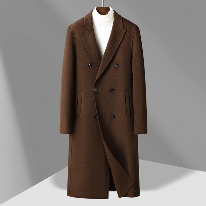 Autumn and Winter Men's Handmade Double-sided Woolen Coat Plus Long Knee Double-breasted Woolen Coat Coat