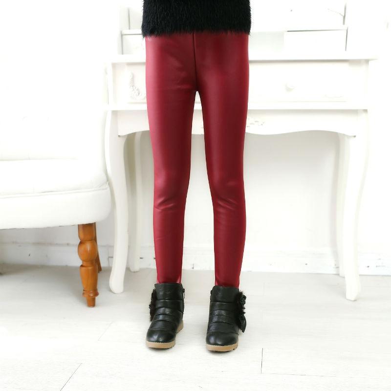 Spring Autumn Style Girls' Leggings with Plush Leather Pants Children's Tight Pants Girls