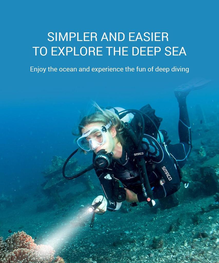 Светодиодный фонарик SMACO IPX8 Водонепроницаемый для дайвинга и активного отдыха - черный