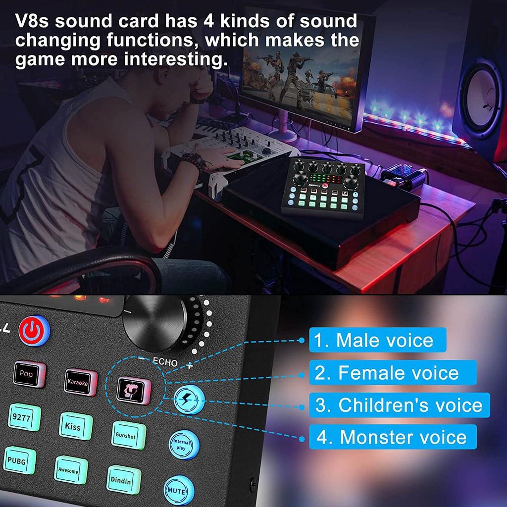 V8S Live Sound Card, Voice Changer Device for PS4/Xbox/Phone/iPad/Computer, Sound Card with More Sound Effect