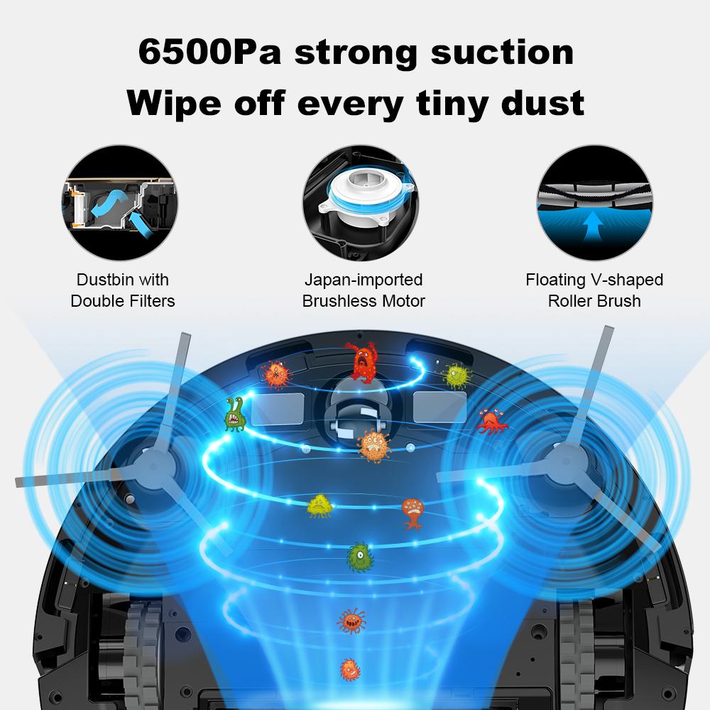 LIECTROUX Робот-пылесос X6 Lidar, лазерная навигация и картографирование, многоуровневая карта 6500 Па, 5 сохраненных карт, настройка виртуальной стены через приложение, влажная уборка в форме Y