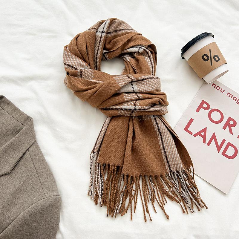 Women's Winter Plaid Scarf Versatile Color Blocked Scarf