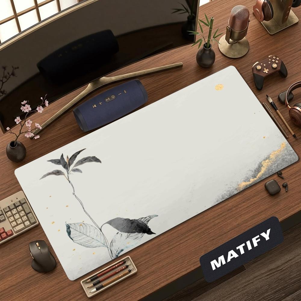 XXL Gaming Mouse Pad Tropical Monstera Leaf Deskmat Non‑Slip Rubber Gold Line Drawing Plant Art Pc Keyboard Mats Gamer Desk Pads
