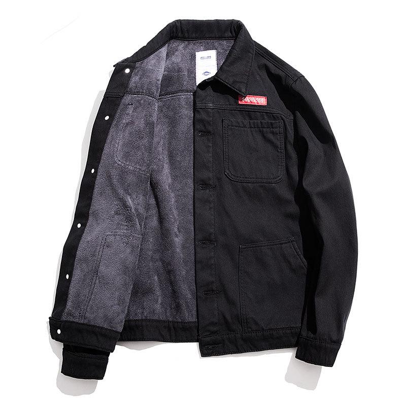 «Мужская зимняя джинсовая куртка с бархатной подкладкой — японская ретро-рабочая одежда, корейский стиль, размер плюс, повседневный плотный верх»