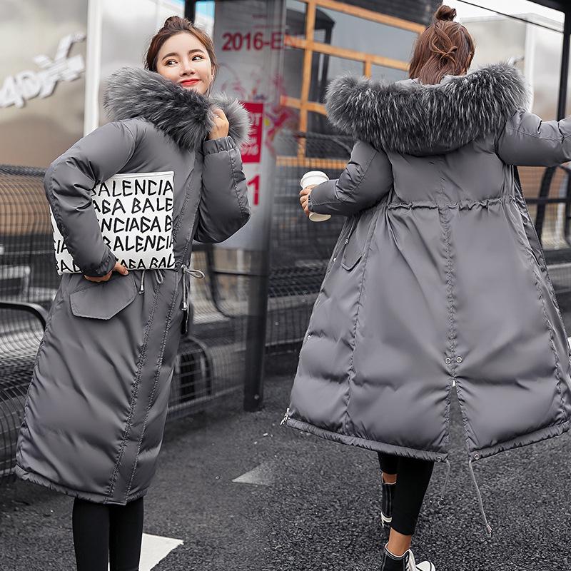 Women Winter Large Fur Collar Down Cotton Padded Jacket Coat Parkas Long Hooded Full Sleeve Zipper Pocket Loose Warm Thick Loose Solid Color