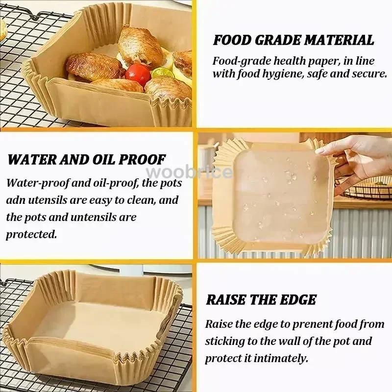 50/100pcs Oil-Proof Non-Stick Disposable Square Papers for Frying Baking Cooking, Versatile Air Fryer Parchment Paper Liners