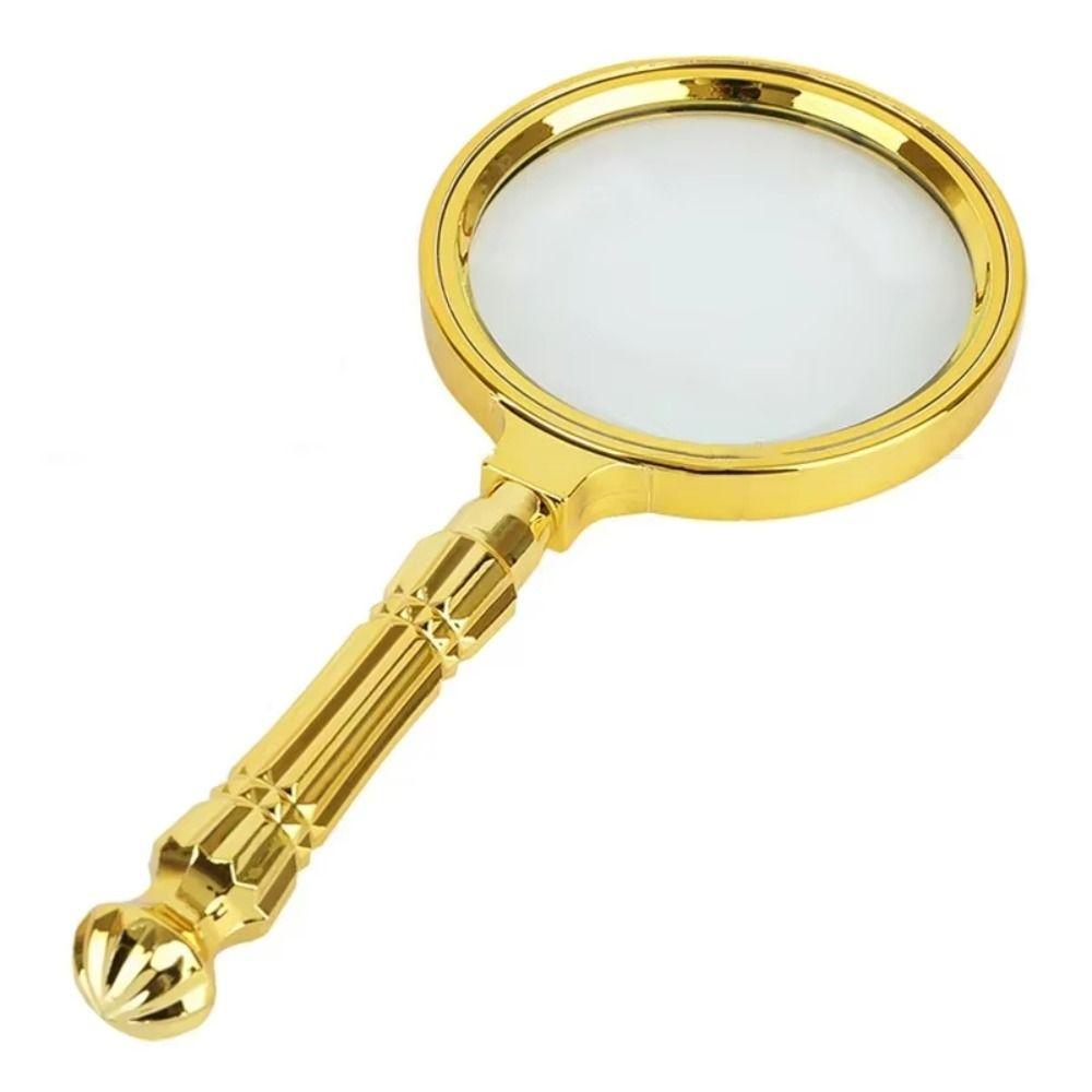 Plastic Loupe Magnifier Gold Delicate Pattern Handle Retro Pocket Tool Newspaper Reading