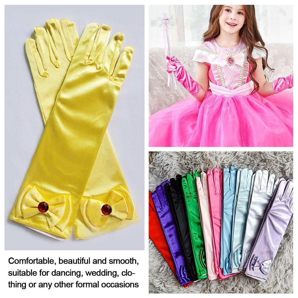 Wear Satin Sequins Stage Gloves Full Finger Mittens Princess Skirt Accessories Children Long Gloves