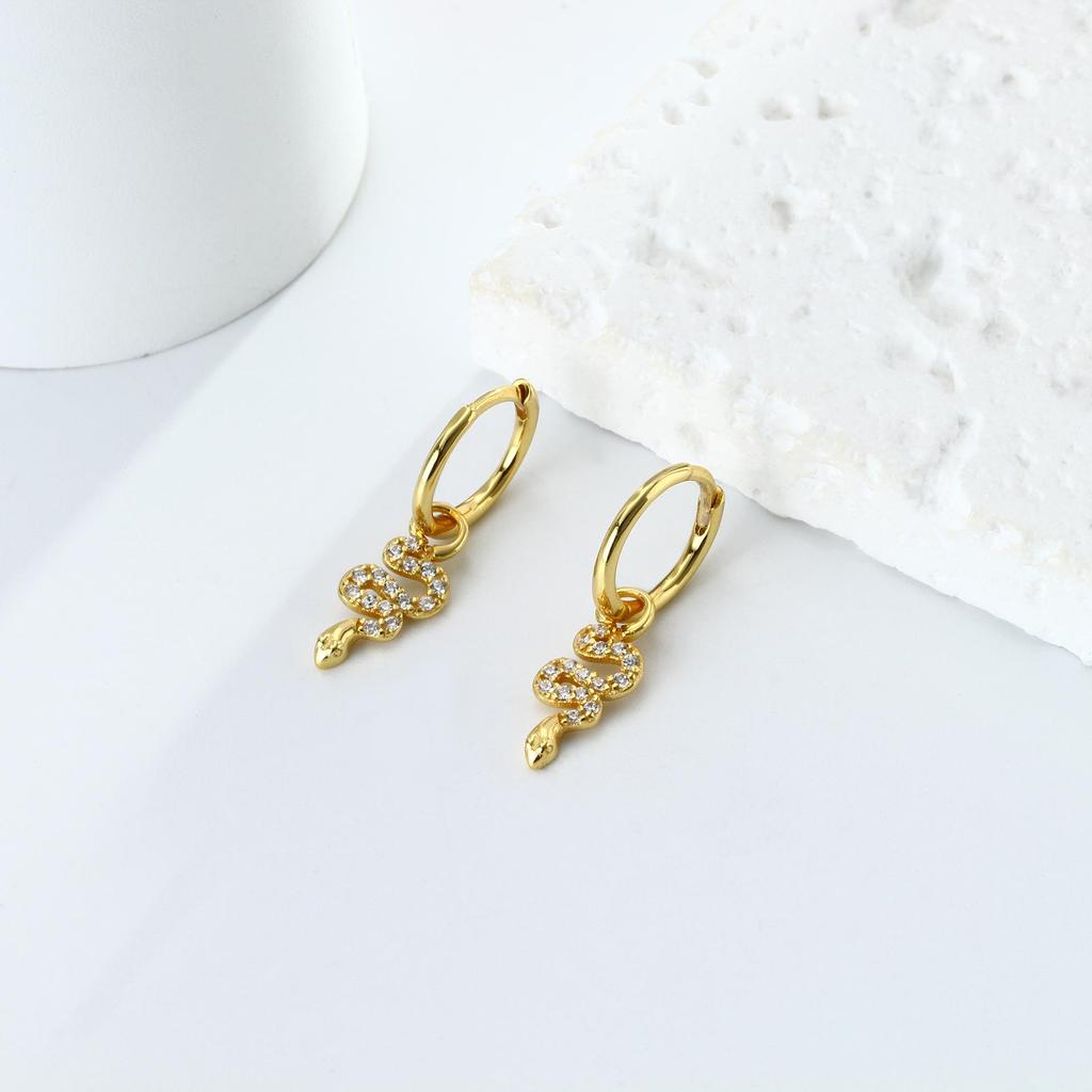 Серьги-змеи с покрытием из 14-каратного золота, белые серьги-кольца с фианитами для женщин, свадебные украшения