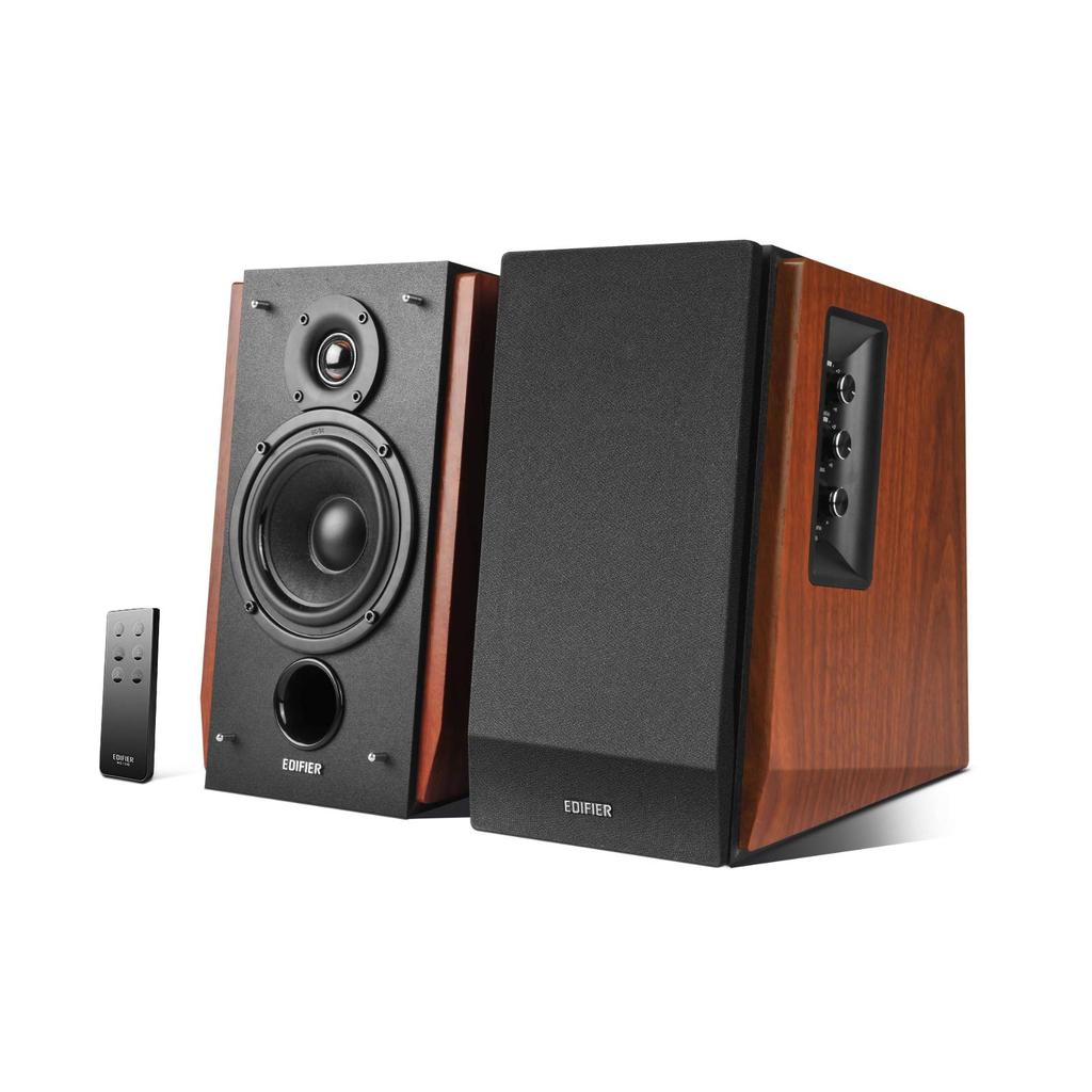 Edifier R1700BT Bluetooth Active Speaker 66W Amplifier Tweeter and Wooden Classic Red Brown Bookshelf/for PC/PS5/TV, Output, Built-in - 0.75" 4"
