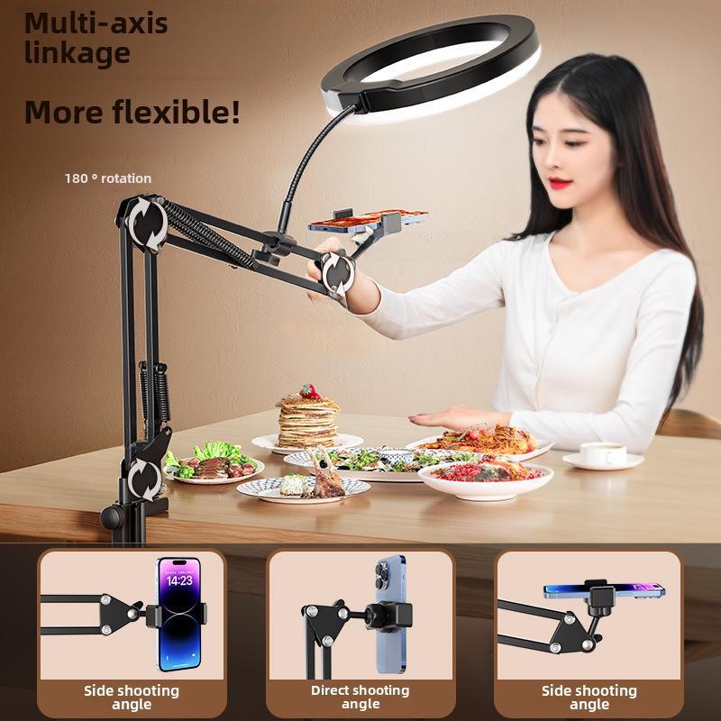 Профессиональная накладная стойка для телефона с заполняющим светом для прямых трансляций, записи на рабочем столе, видеоблогов и фотосъемки книг