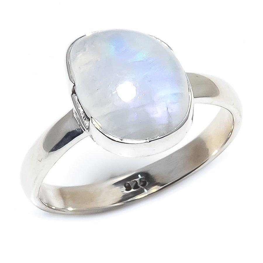 Подарочное кольцо из стерлингового серебра 925 пробы с натуральным радужным лунным камнем S.8 w5P73