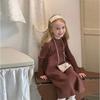 Девочки Вязаное Платье Осень Зима Детское Платье Принцессы Однотонное Vestidos Детская Мода Платья-Свитеры Одежда для Малышей