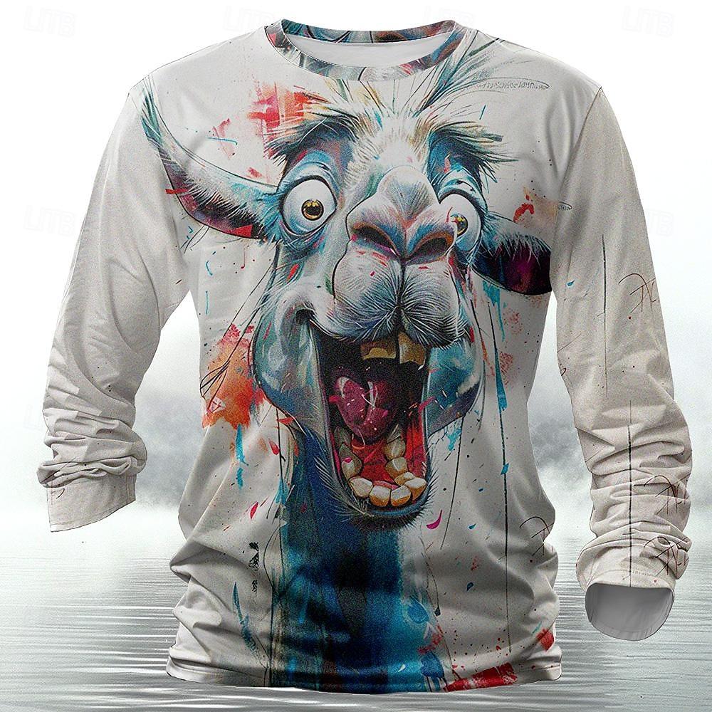 Funny 3D Animal Print Mens T Shirt Hip Hop Trend Harajuku Street Clothes Autumn Loose Top Fashion Cotton Long Sleeve T-shirt Men