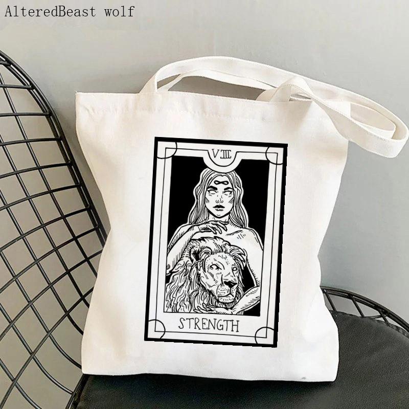 Женская сумка-шоппер La fuerza Tarot с принтом Kawaii, сумка Harajuku для покупок, парусиновая сумка-шоппер, сумка для девочек, большая сумка на плечо, женская сумка