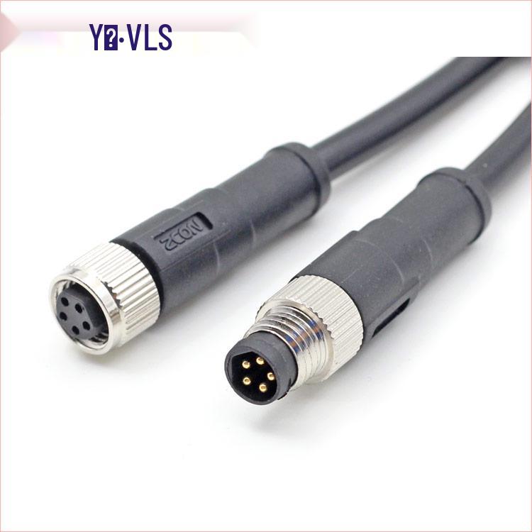 M8 Waterproof 34-Pin 5/6-Core 8-Hole Elbow Connector IP67 Male-Female with Pre-embedded Wire.
