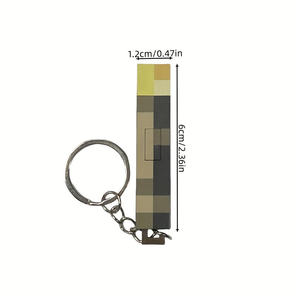 Glow-in-the-Dark Anime Gamer Keychain - Classic Torch Design with Pixelated Wooden Texture