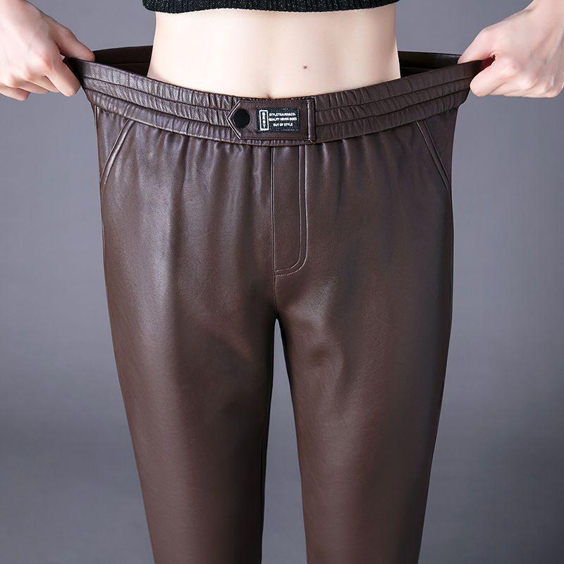 Плотные кожаные брюки с высокой талией и размером 9 дюймов плюс, новый зимний стиль, свободные повседневные брюки Haren