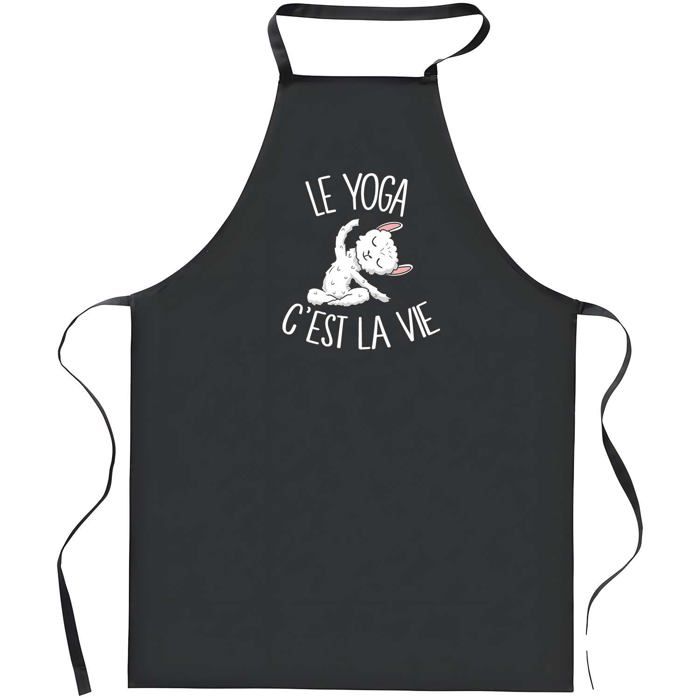 Tablier de cuisine - Yoga C'est la Vie - Noir - Coton résistant - Polyvalent (cuisine, barbecue, jardinage)