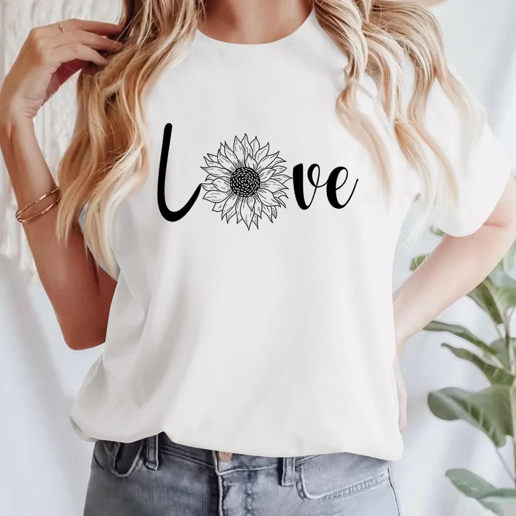 Женская повседневная хлопковая футболка с круглым вырезом и коротким рукавом