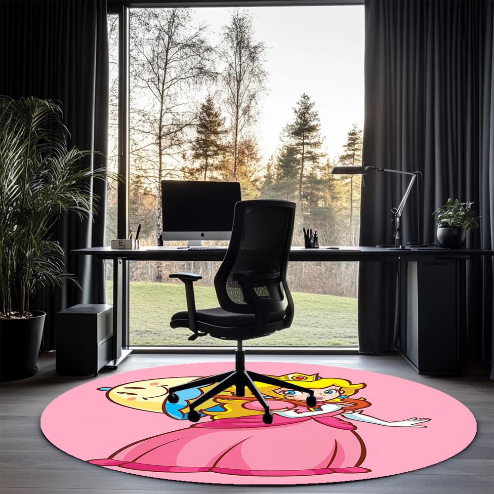 Princess Peach Printed Round Rug Carpet Chair Rug Area Rug Entryway Doormats,for Office Chair Living Room Bedroom Kitchen Room.