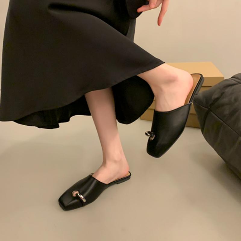 Новинка Дизайн Тапочки Женские Туфли-мюли с квадратным носком 2024 Лето Новые Женские Уличные Тапочки из коровьей кожи Dcfh233