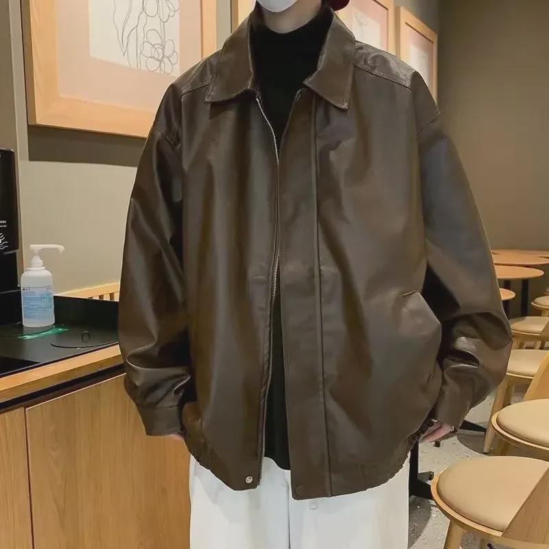 Men's Trendy Brown PU Leather Jacket for Autumn/Winter