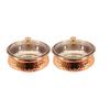 Steel Copper Hammered, Polished Serving Handi with Glass Lid 750 ML - Serving Dishes Chicken Briyani Vegetables Home Hotel Restaurant Tableware