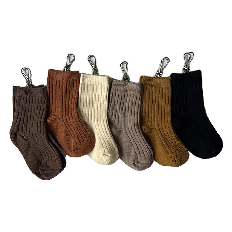 Детские школьные носки, модные однотонные полосатые носки до середины икры для маленьких мальчиков и девочек, ретро весенне-осенние хлопковые детские носки