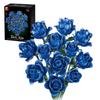 12 Blue Rose Flower Building Blocks Flower Bouquet Model Brick Home Decoration Adult Romantic Gift Children DIY Educational Toys