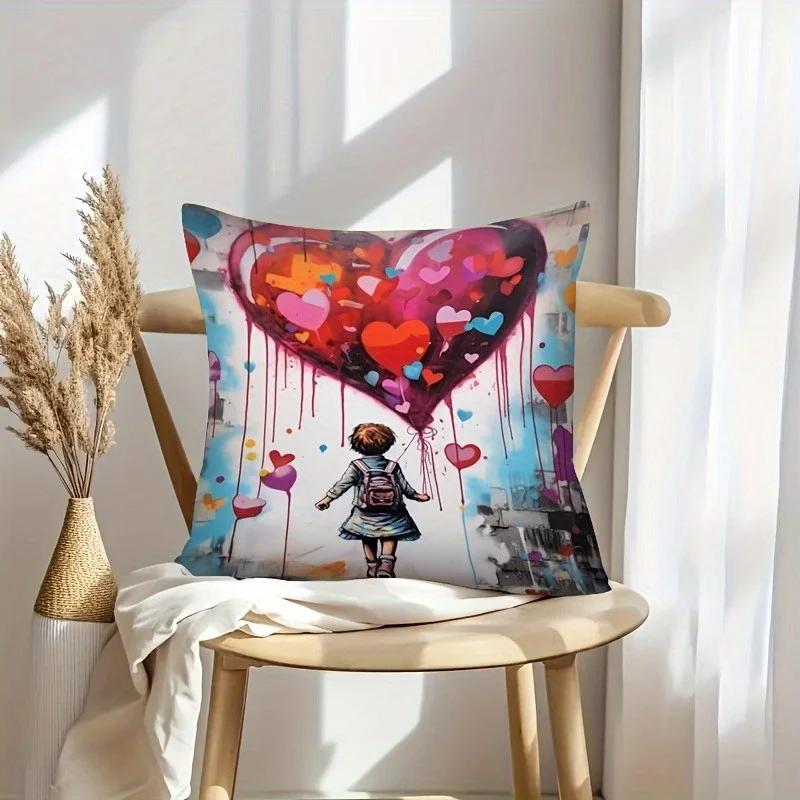 Heart & Colorful Butterflies Throw Pillow Cover With Short Plush Print For Living Room Decoration Cushion Cover Pillow Covers