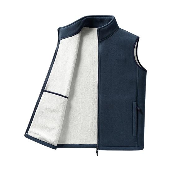 Polar Fleece Vest Coat Stand Collar Sleeveless Waistcoat with Velvet Inner Layer Zipper