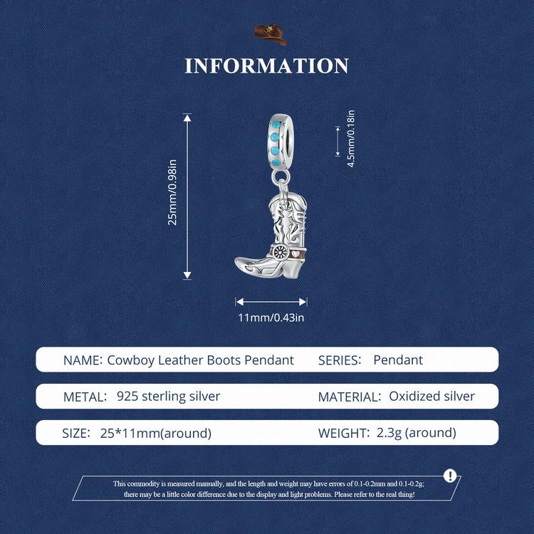 WOSTU Ковбойская шляпа из стерлингового серебра 925 пробы, очаровательные бусины, ковбойские кожаные сапоги, подвеска для браслета, ювелирные изделия своими руками