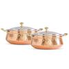 Steel Copper Hammered, Polished Design Handi/Bowl/Casserole with Toughened Glass Lid & Brass Knob & Handles, Volume-2200 Ml, Pack of 2
