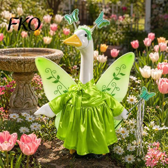 Goose Fairy Costume 1 Set Flower Outfit, Winged Clothes And Butterfly Headwear, Outdoor Porch for 23-Inch Statue Garden Yard Decoration