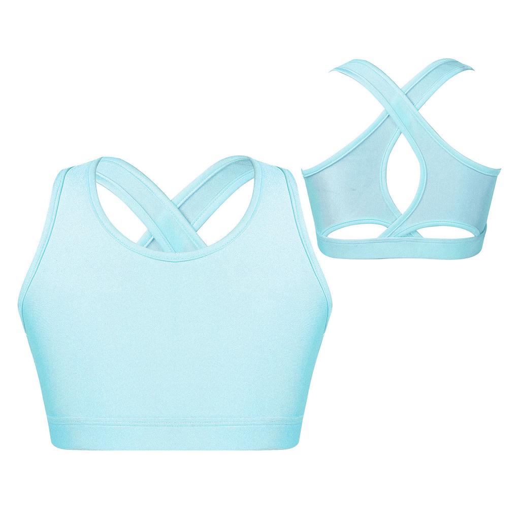 Kids Girls Cirss Cross Back Crop Vest Top for Gymnastics Dance Yoga Running Costume