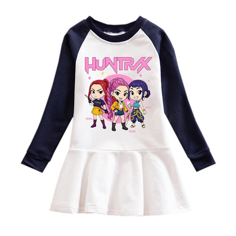 Girls Kpop Rumi Zoey Mira Hunters Print Round Neck Pleat Mesh Dress