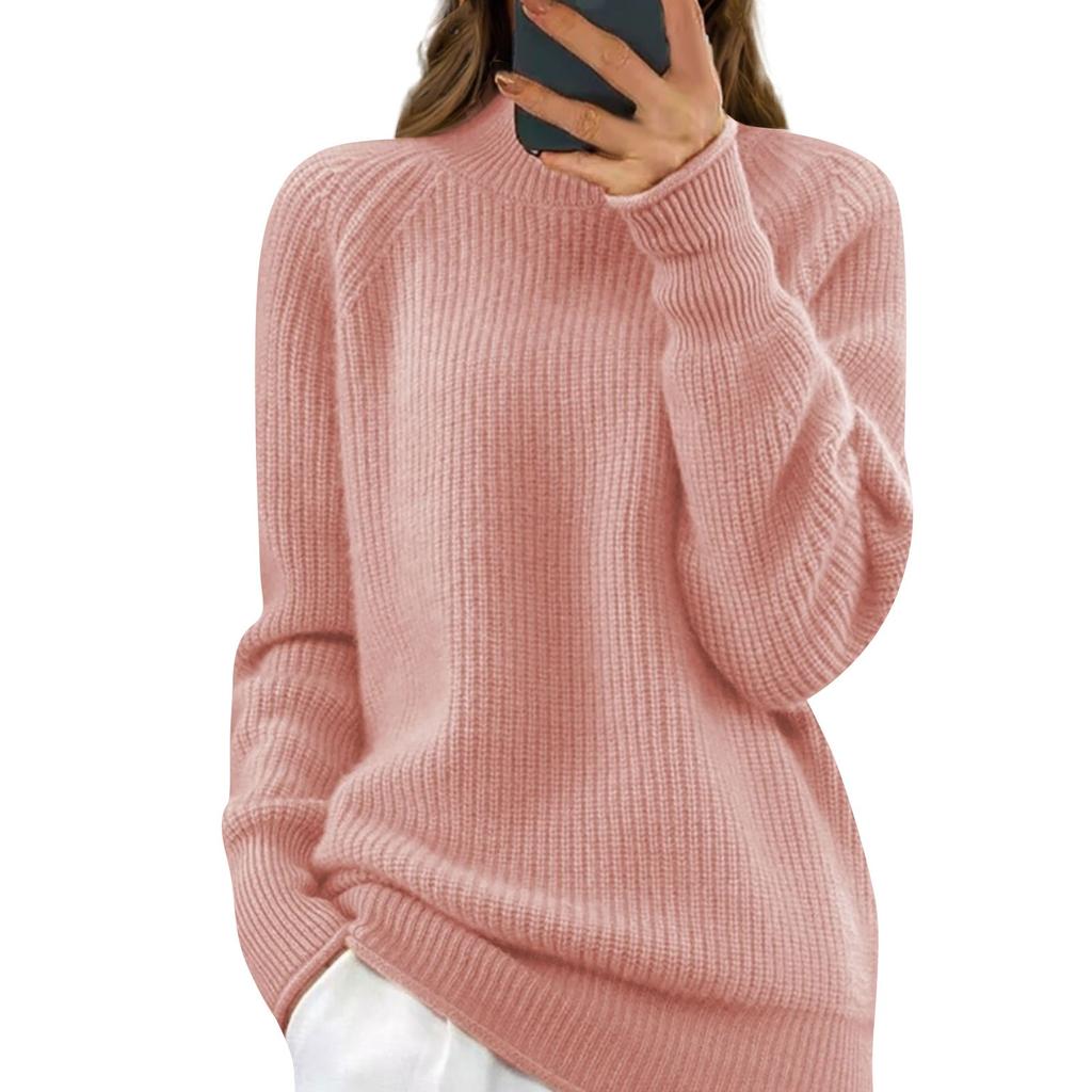 Женский модный круглый вырез однотонный вязаный свитер топ пуловер повседневный свитер