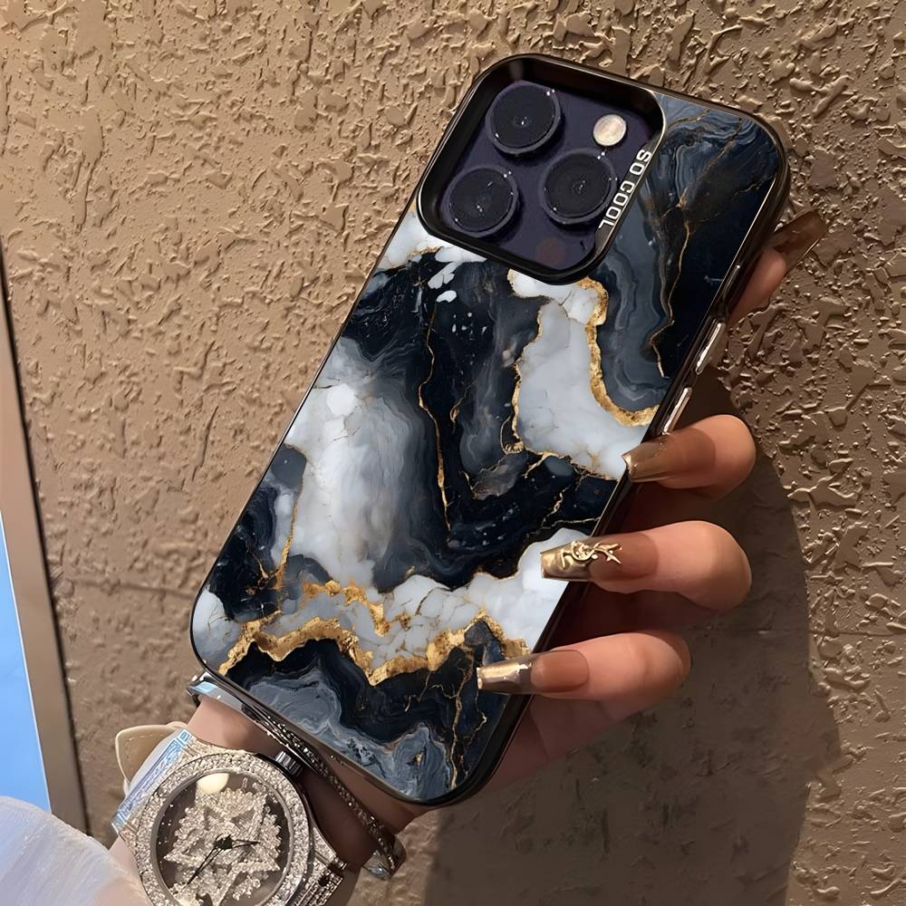 Черно-золотой мраморный арт чехол для телефона iPhone 17,16,15,14,13,12,11,Pro,XS,Max,Plus,Mini,SE Черный матовый с блестками противоударный чехол