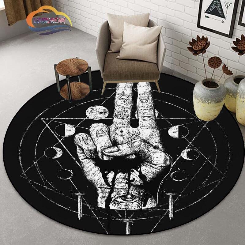 Коврик с символом пентакля, круглый ковер масонства, ковер Сатаны с головой козла, доска для спиритических сеансов с руками, коврик для оккультизма, коврик для колдовства, гот
