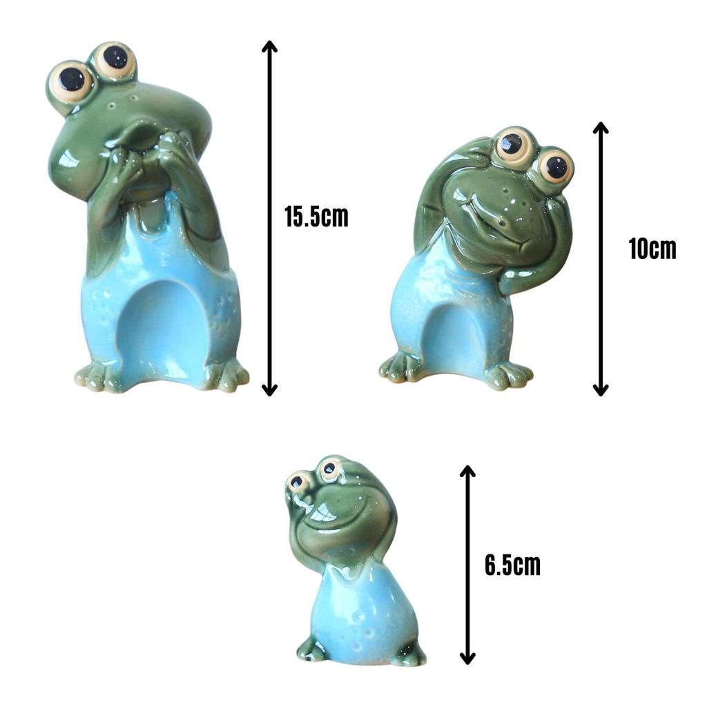 Керамическая фигурка лягушки, набор из 3 штук Высота 10 см [TASINO] 15,5 см, см, 6,5