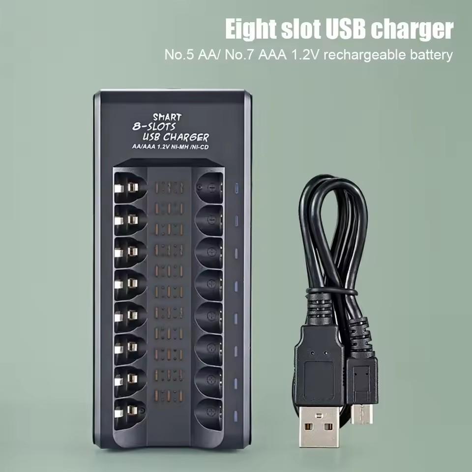 USB Выход 8 Слотов Быстрая Зарядка Защита от Короткого Замыкания для 1.2V NiMH AAA/AA Батареек Зарядное Устройство Зарядное Устройство для Аккумуляторов