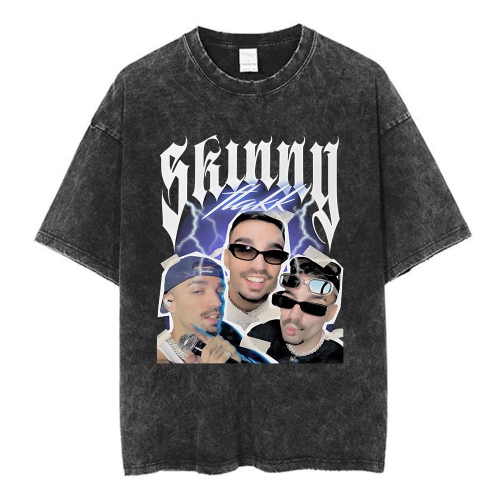 Rapper RELS B Skinny Flakk Tour Vintage Washed T Shirt Men Clothing Hip Hop Oversized Short Sleeve Tshirt Cotton Tshirts