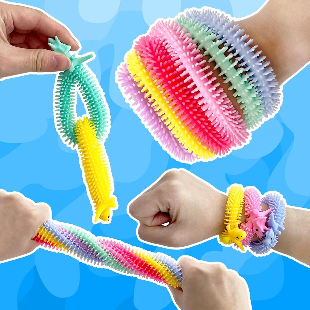 40-10 Pack Dinosaur Sensory Noodle Strings,Stretchy String Fidget Toys,Textured Stretchy String For Kids Adults Stress Relief