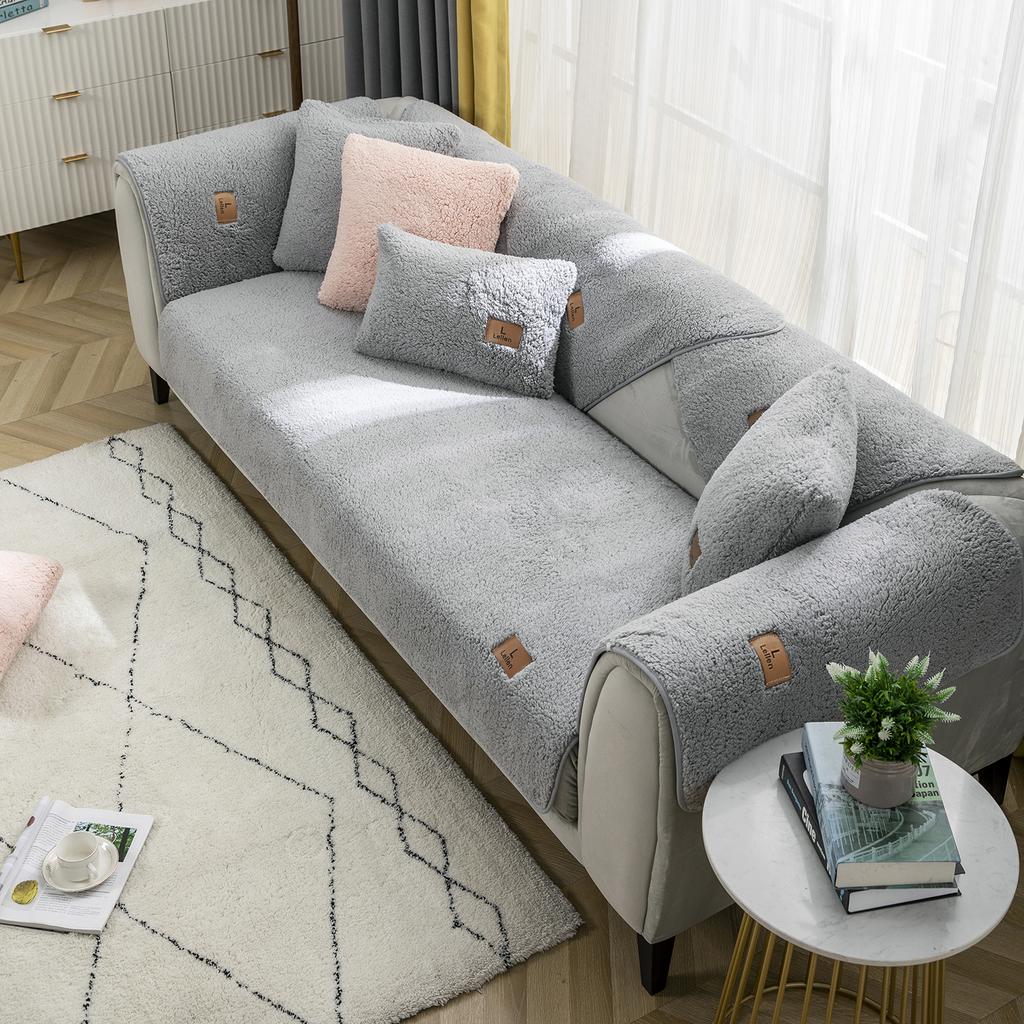Современные однотонные зимние шерстяные диванные полотенца из овечьей шерсти, утолщенные плюшевые, мягкие и гладкие чехлы для диванов для гостиной, противоскользящие чехлы для диванов