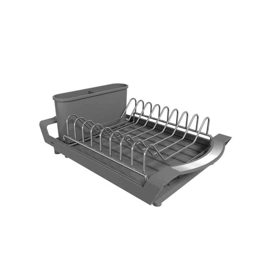 Extendable Dish Drying Rack Space Saving Large Capacity Draining Tray Hollow Design Dinnerware Organizer Utensil Storage Holder