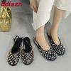 Fashion Fashion Metal Rivet Women Flats Sandals Shoes Female Buckle Strap Footwear Round Toe Ladies Flats Sandals Shoes Big Size 43