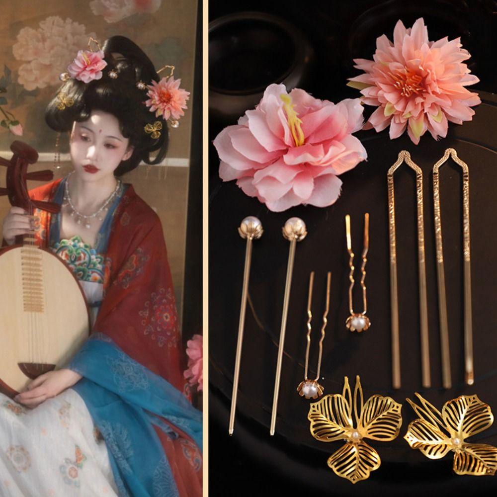1 Set Chinese Style Tang Dynasty Hairpin Pearl Flower Hair Comb  Cheongsam Accessories