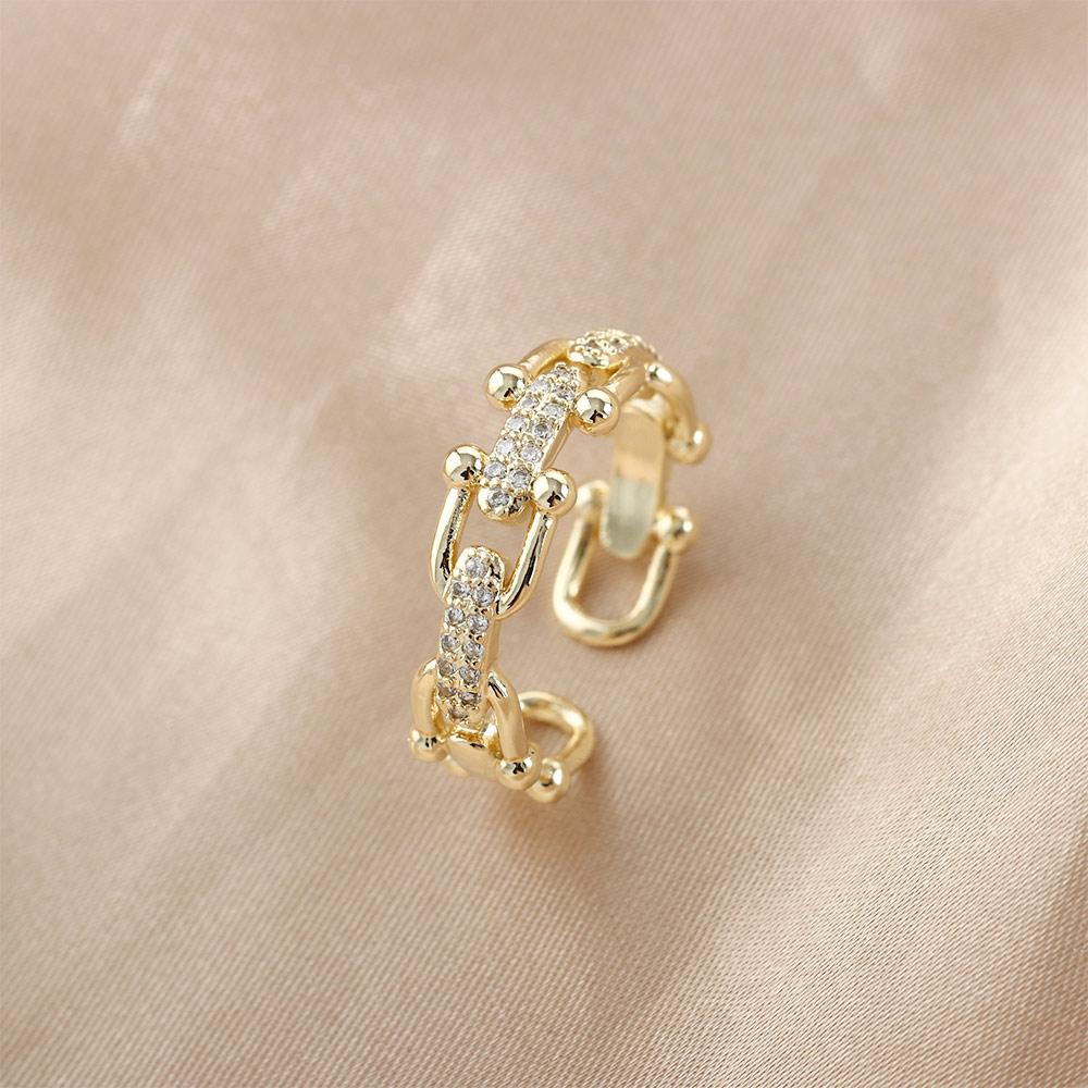 Rhinestone Geometric Twist U Shaped Buckle Women Rings Zircon Finger Rings Korean Style Open Rings