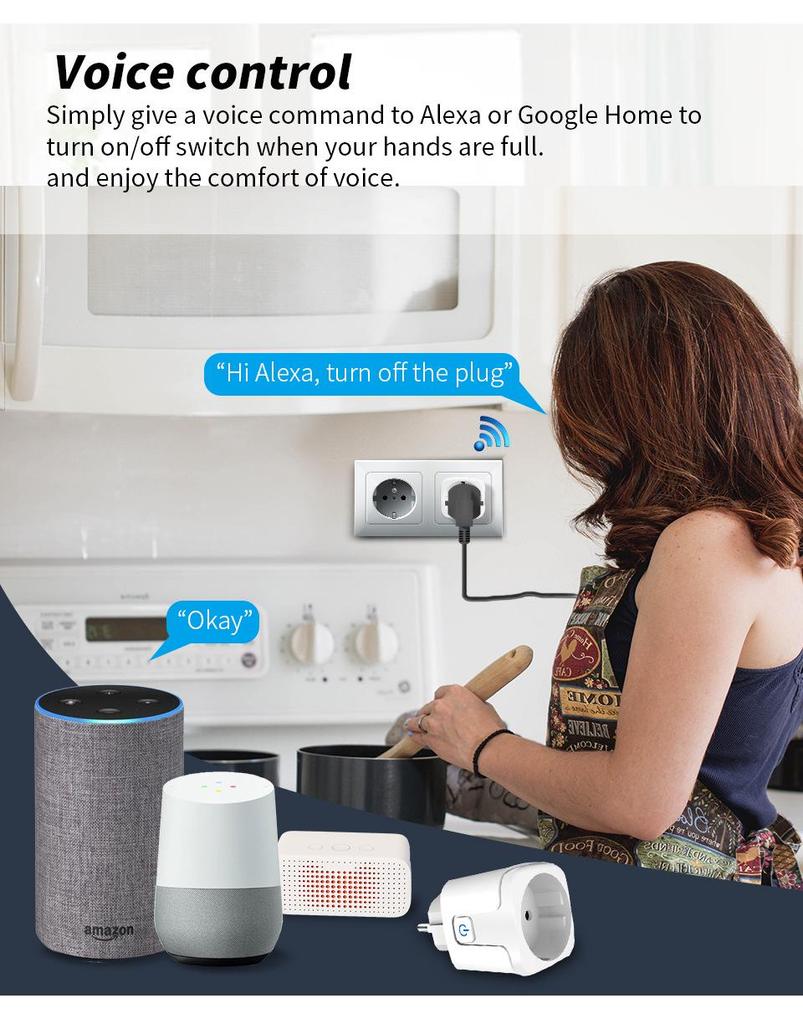 Умная WiFi EU розетка с таймером и управлением через приложение и Alexa